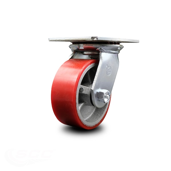 5 Inch Heavy Duty Red Poly on Cast Iron Swivel Caster with Ball Bearing SCC